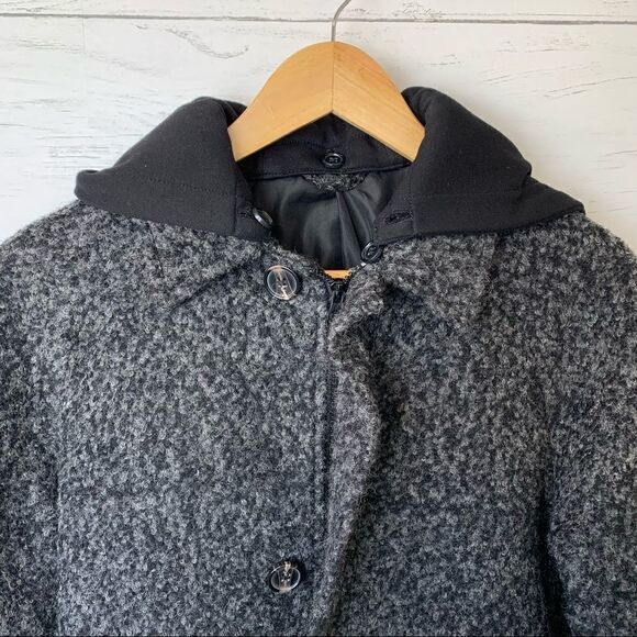 ASOS Wool Blend Zip Front Marled Charcoal Coat Removable Hood 2XS - Picture 5 of 10